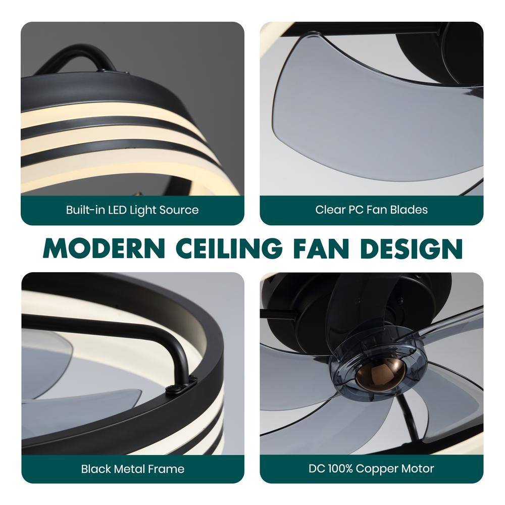 20" Black Aluminum Low Profile Ceiling Fan with Integrated LED Light and Remote