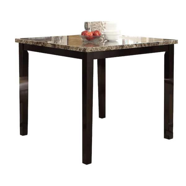 Benjara Brown Spacious Wooden High Table with Faux Marble Top BM171296 - The Home Depot