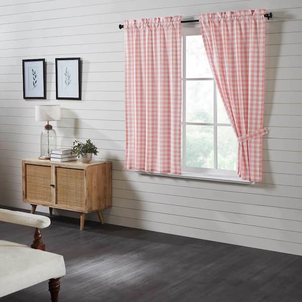 VHC BRANDS Annie Buffalo Check 36 in W x 63 in L Light Filtering Window Panel in Coral Soft White Pair