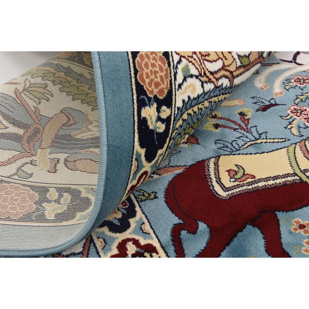 Blue and Tan Floral Synthetic 8' x 10' Area Rug