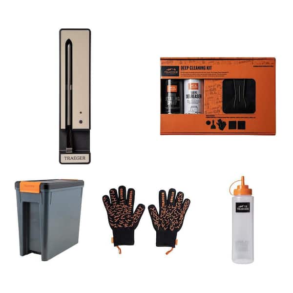 BBQ Grilling Mitts, Grill Cleaning Kit, Wireless Thermometer, Pellet Bin, Squeeze Bottle