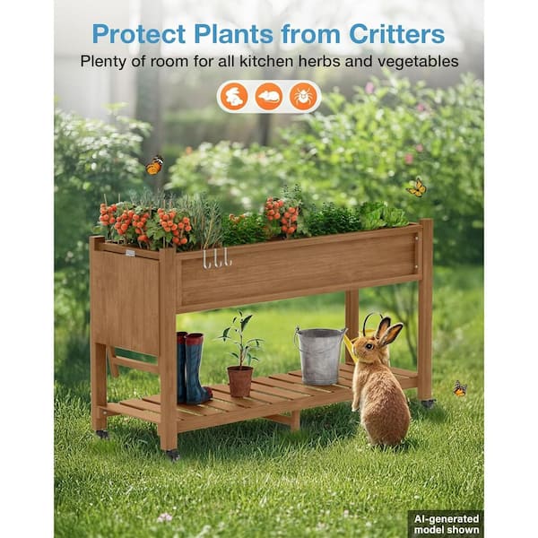 Mximu 57 in. x 18 in. x 30 in. Teak HIPS Raised Garden Bed with