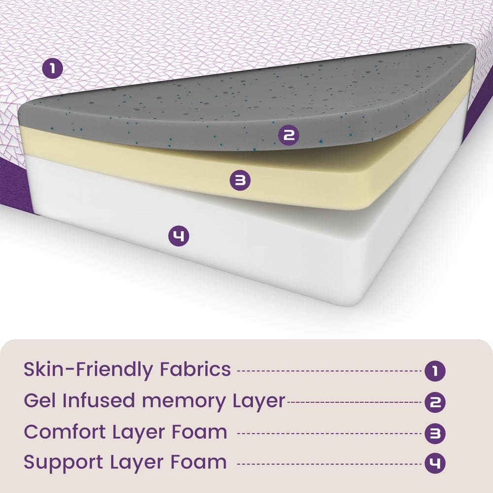 Twin Purple Bamboo Charcoal Gel Memory Foam Mattress