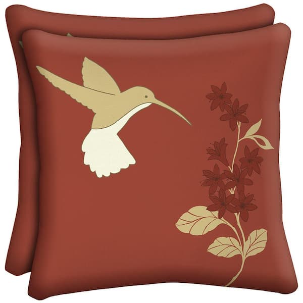 Hampton Bay Hummingbird Square Outdoor Throw Pillow (2-Pack)