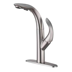Mid Arc Pull Down Sprayer Kitchen Faucet Single Handle Deck Mount in Brushed Nickel