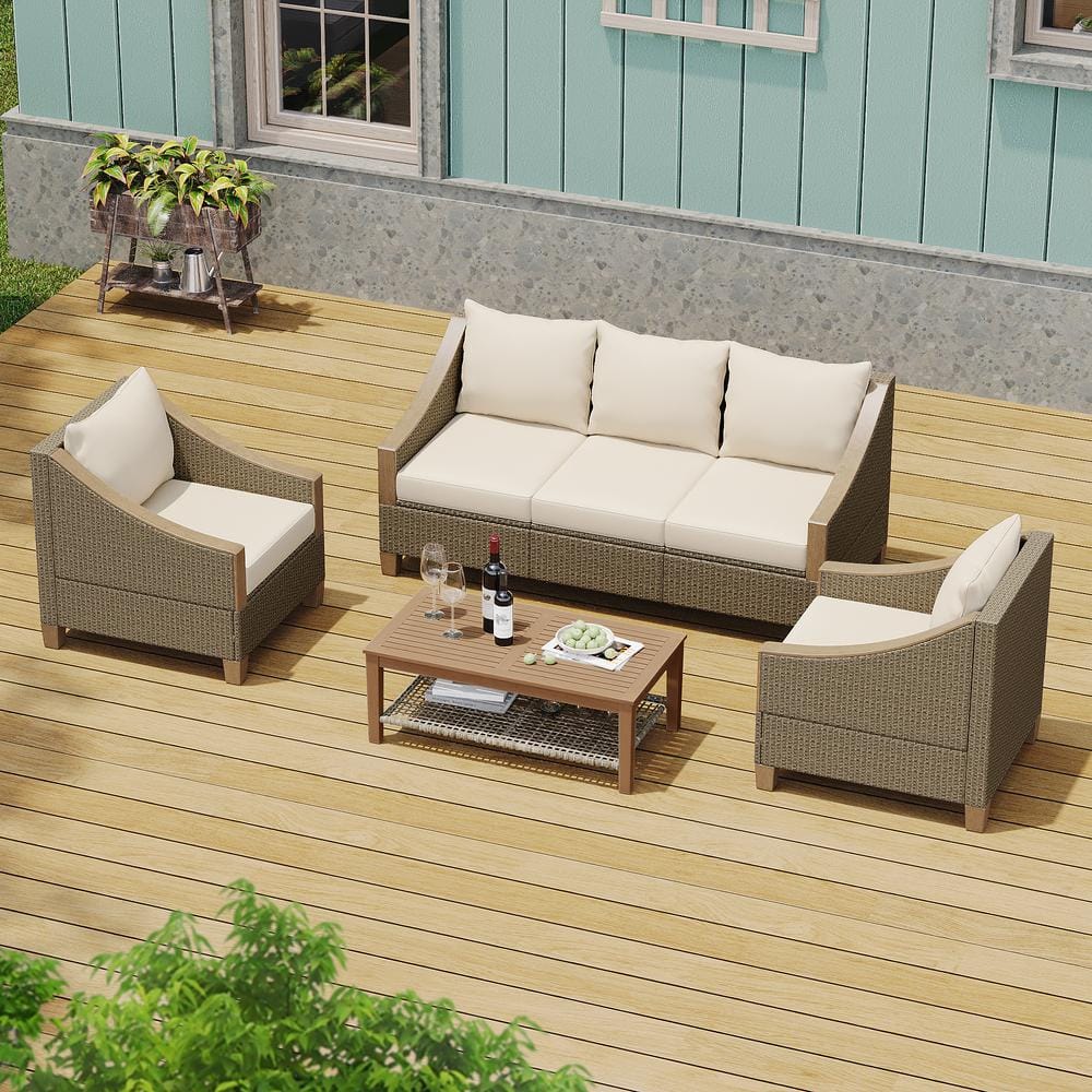 Nestfair 4--Piece Brown Gray Wicker Outdoor Patio Conversation Sofa Set ...