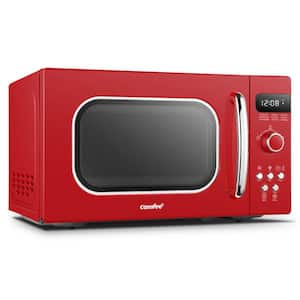 0.7 cu. ft. 700 Watt Compact Countertop Microwave in Red with Safety lock