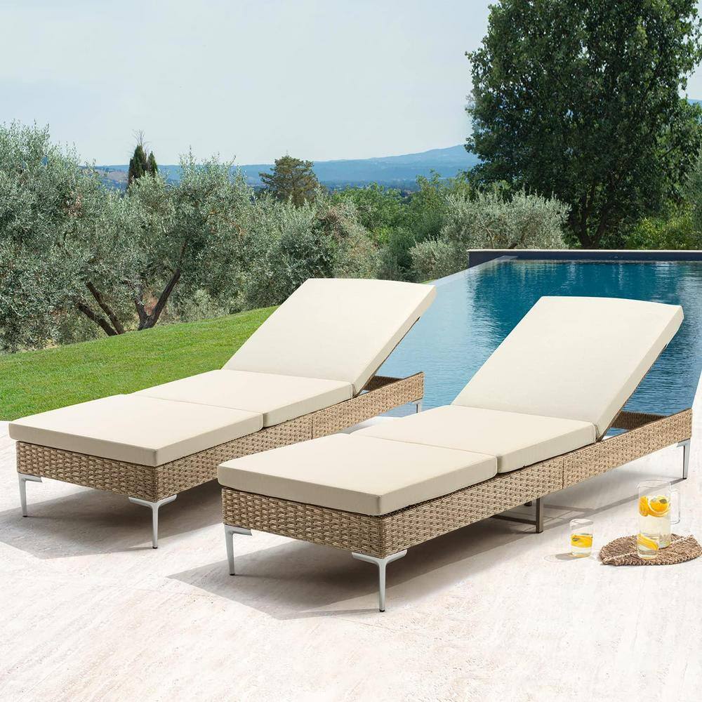 Patio Recliner Chair Set of 2, Wicker Outdoor Chaise Lounge Chair with Adju