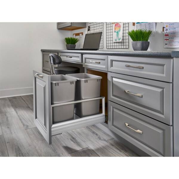 Silver Double Pullout Kitchen Trash Can 8.75 Gal., Rev-A-Motion Soft Close and Soft Open