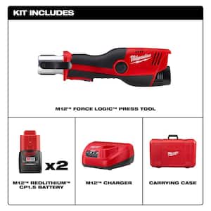 M12 12-Volt Lithium-Ion Force Logic Cordless Press Tool w/1/2 in., 3/4 in., and 1 in. PEX Crimp Jaws