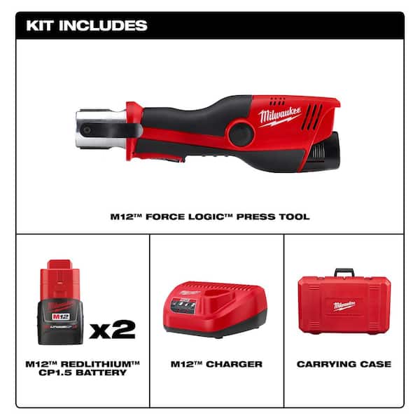 M12 12-Volt Lithium-Ion Force Logic Cordless Press Tool with 1/2 in., 3/4 in., and 1 in. IPS Press Tool Jaw Kit