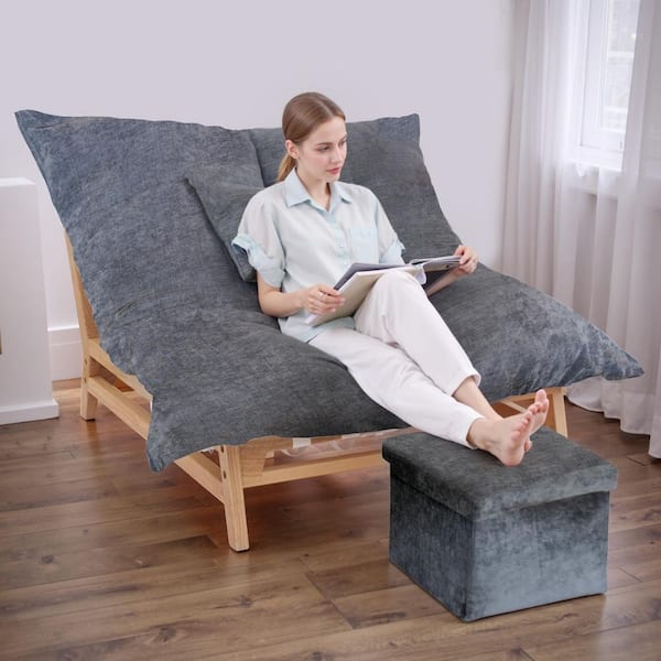 Metal Outdoor Oversized Chaise Lounge Chair Sets with Gray Cushions Sofa Chair Loveseat Couch with Removable Upholstered