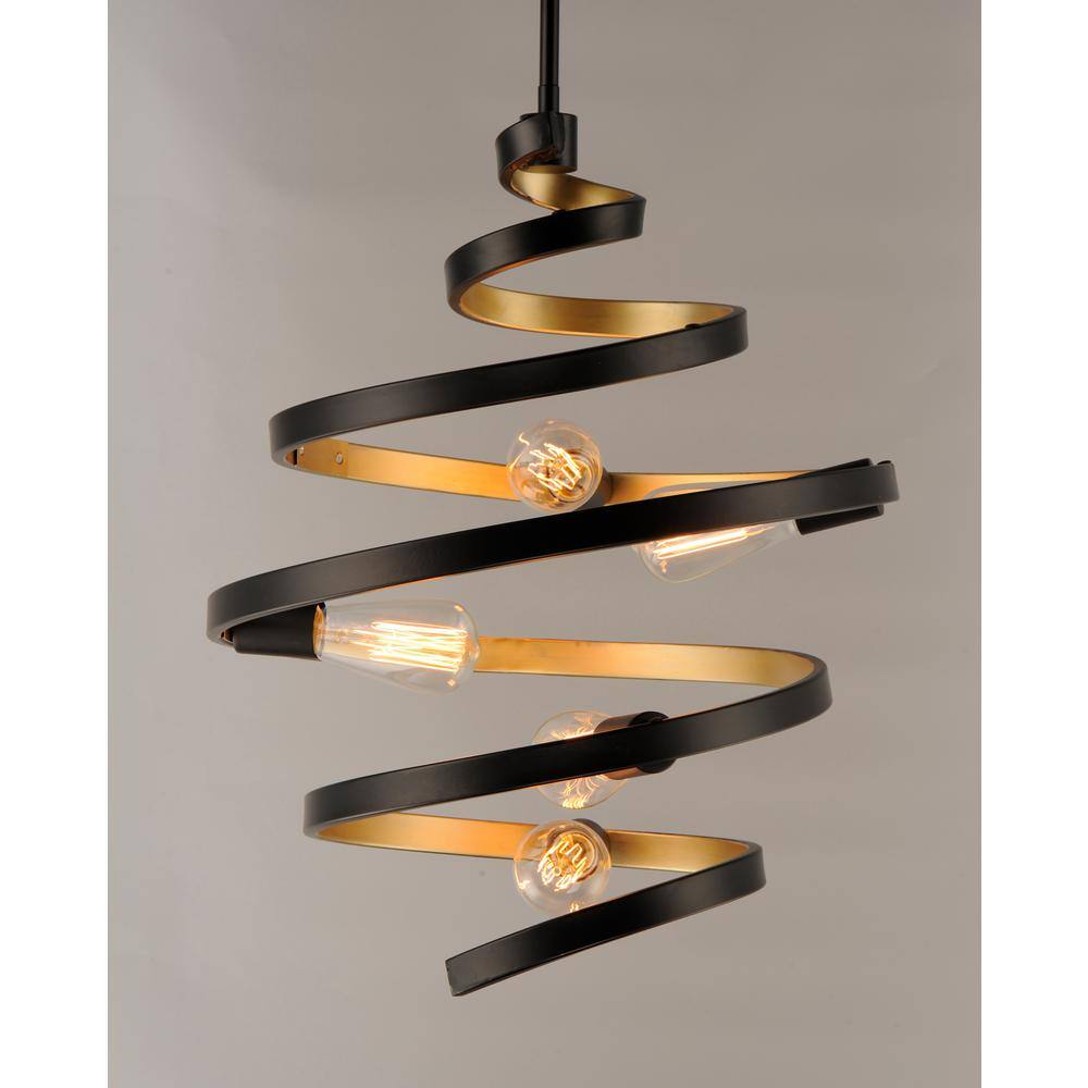Twister 5-Light Black and Gold Pendant Light