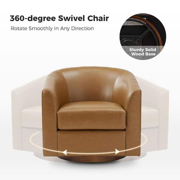 Meroy 30.5 in. Wide Camel Modern Swivel Barrel Faux Leather Chair with Solid Wood Base Set of 2