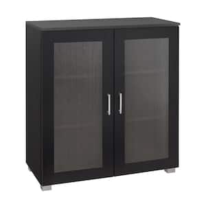 SignatureHome Romero Black Finish 34 in. H Curio Storage Cabinet With 3 Shelves Behind Doors. Dimensions (32Lx16Wx34H)