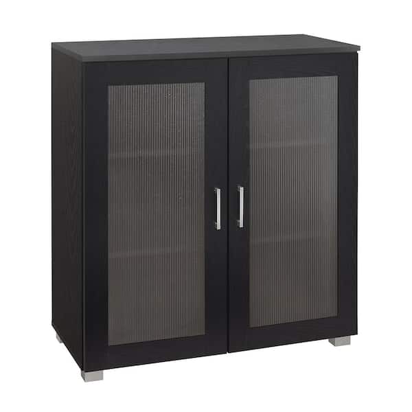 Signature Home SignatureHome Romero Black Finish 34 in. H Curio Storage Cabinet With 3 Shelves Behind Doors. Dimensions (32Lx16Wx34H)