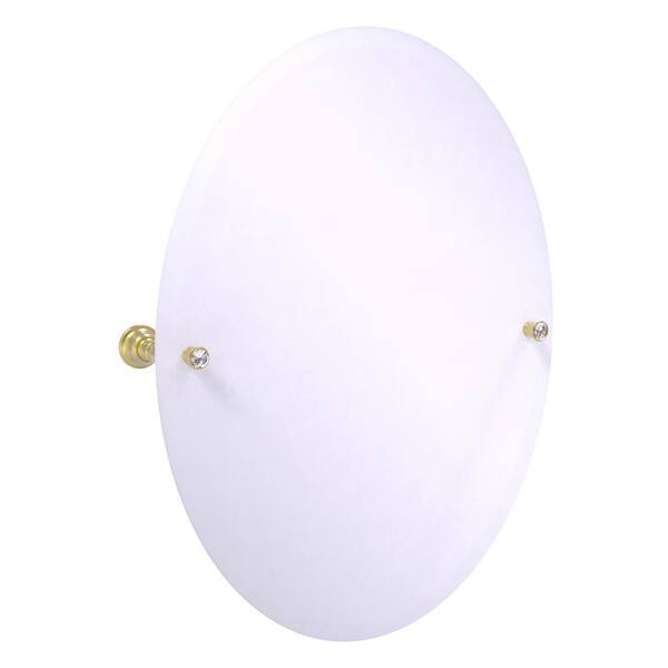 Allied Brass Carolina Crystal 21 in. W x 29 in. H Oval Frameless Tilt Wall Mirror with Beveled Edge in Satin Brass