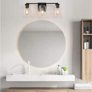 Modern Bell Vanity Light for Bathroom Kurozo 3-Light Matte Black Cylinder Wall Sconce Light with Clear Glass Shade