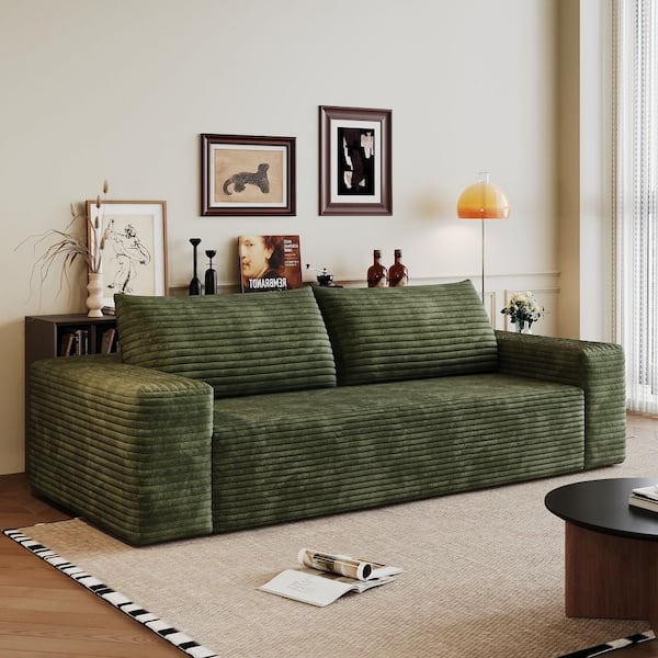 Lorenzo Modern 70.92 in. Square Arms Corduroy Cotton Upholstered Rectangle Compressed Sofa in Green