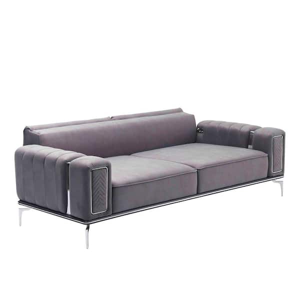 Ottomanson Golf Collection Convertible 91 in. Grey Microfiber 3-Seater Twin Sleeper Sofa Bed with Storage