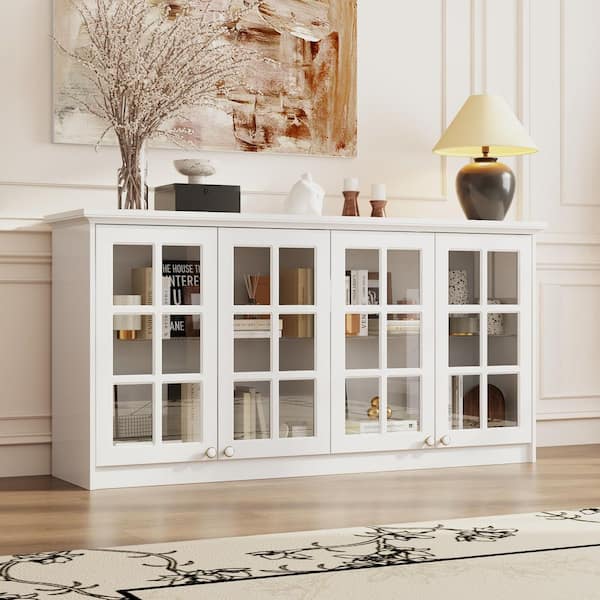 ウッドノブ 天然フタバガキ 鏡面仕上げ ゴールド 2個セット アブガルシア対応 FUFU&GAGA White 63.4 in. W Accent Storage Cabinets with 4-Glass