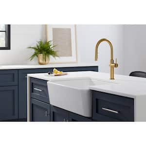 Crue Single-Handle Touchless Pull-Down Sprayer Kitchen Faucet in Vibrant Brushed Moderne Brass