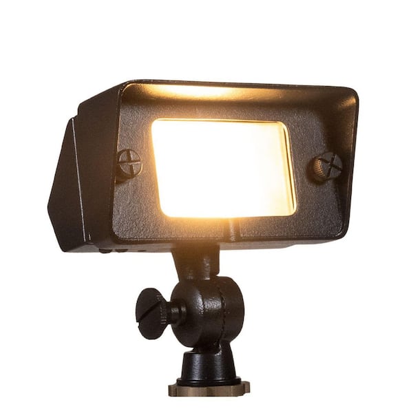 Low Voltage Black Hardwired Outdoor Brass Flood Light with 3W LED Bulb & Stake