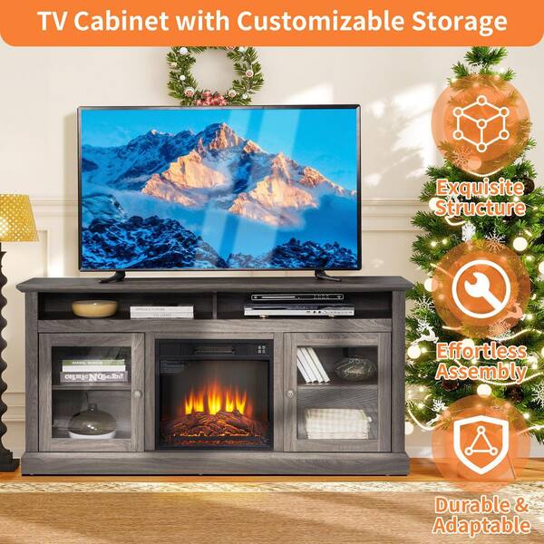 ToolCat 60 in. Freestanding Electric Fireplace TV Stand with 18 in