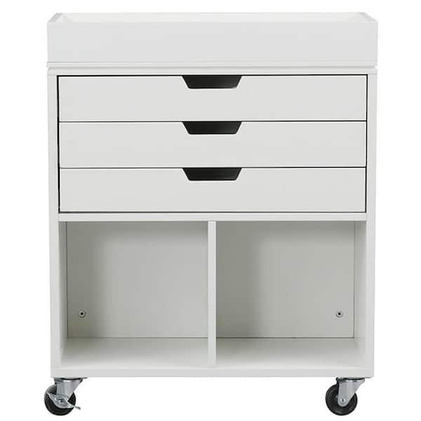 Unbranded Avery 25 in. W 3-Drawer MDF Wrapping Mobile Cart in White