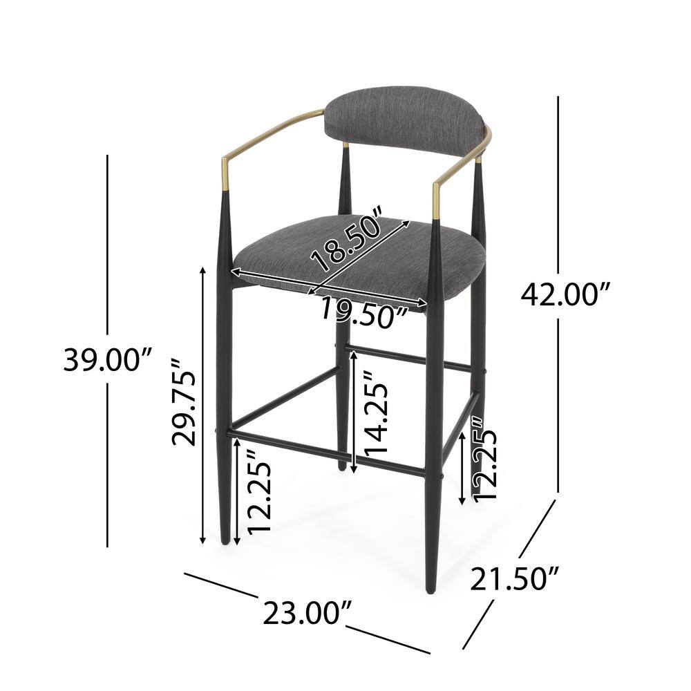 Boise Extra Tall Black Metal and Gray Upholstered Bar Stools, Set of 2