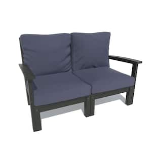 Bespoke 1-Piece Plastic Outdoor Deep Seating Loveseat with Navy Blue Cushions