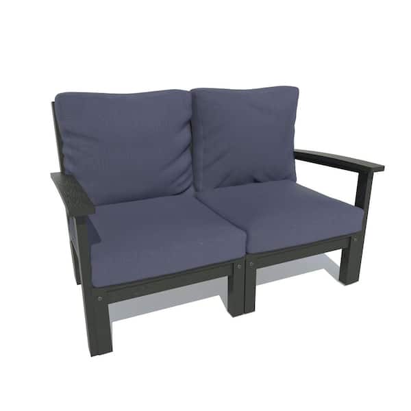 Highwood Bespoke 1-Piece Plastic Outdoor Deep Seating Loveseat with Navy Blue Cushions