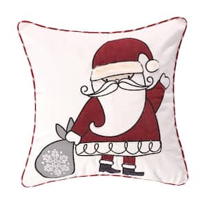 Santa Claus Lane Red White Black Holiday Applique Embdoidered 18 in. x 18 in. Throw Pillow
