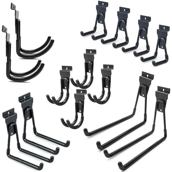 Slatwall Series 14in. Black Steel Wall Rack with 14 Pack Utility Hooks for Garage and Home Organization