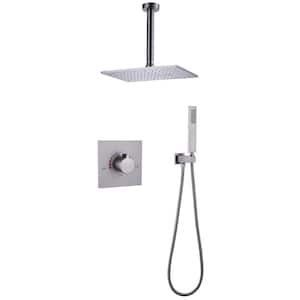 2-Spray Patterns with 2.5 GPM 11 in. Ceiling Mount Rain Dual Shower Heads in Brushed Nickel