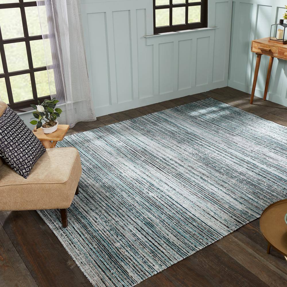 Aqua and Light Gray Abstract Synthetic 2' x 3' Area Rug