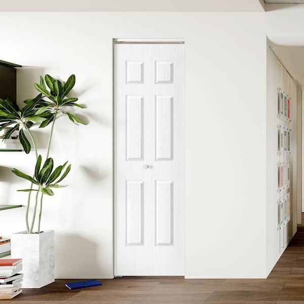 TENONER 48 in. x 80 in. 6-Panel Textured MDF White Hollow Core