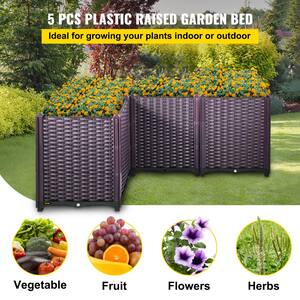Plastic Raised Garden Bed Set of 5 Planter Grow Box 20.5 in. H Self-Watering Elevated Raised Planter Boxes, Purple