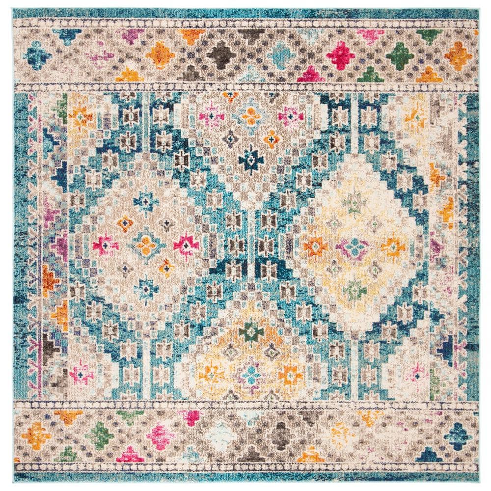 Madison 5' Square Dark Blue and Yellow Synthetic Area Rug