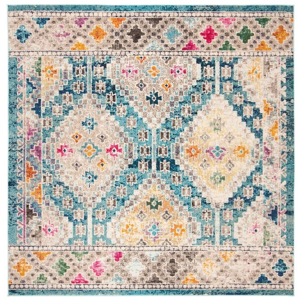 SAFAVIEH Madison Dark Blue/Yellow 5 ft. x 5 ft. Square Geometric Area Rug
