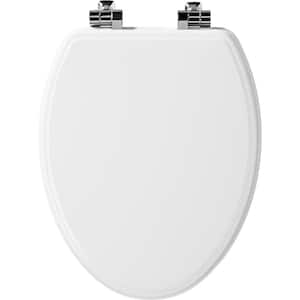Weston Slow Close Elongated Closed Front Enameled Wood Toilet Seat in White Never Loosens Chrome Metal Hinge