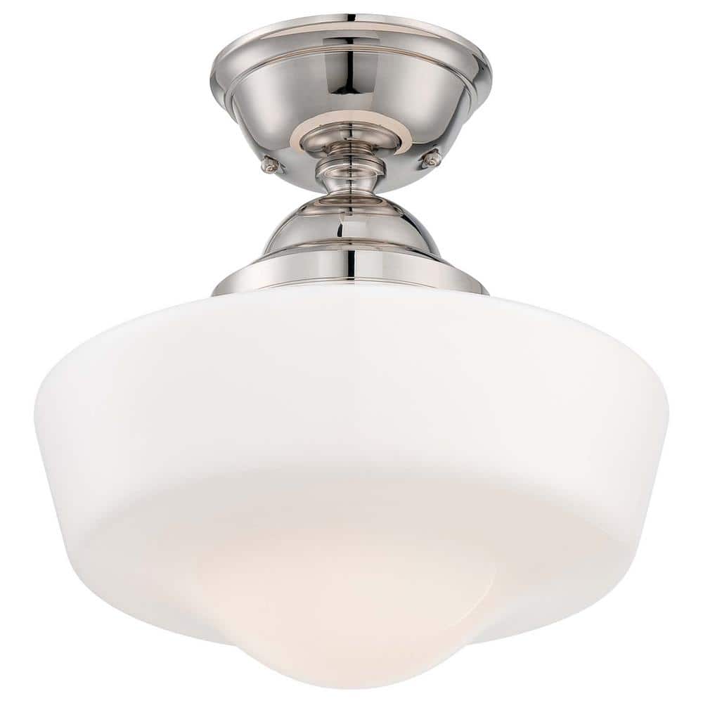 Polished Nickel Opal Glass 1-Light Semi-Flush Mount