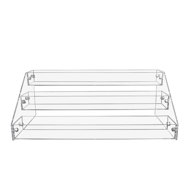 Three Tier Clear Acrylic Countertop Spice Rack Organizer with Raised Shelf Lips for Kitchen Storage