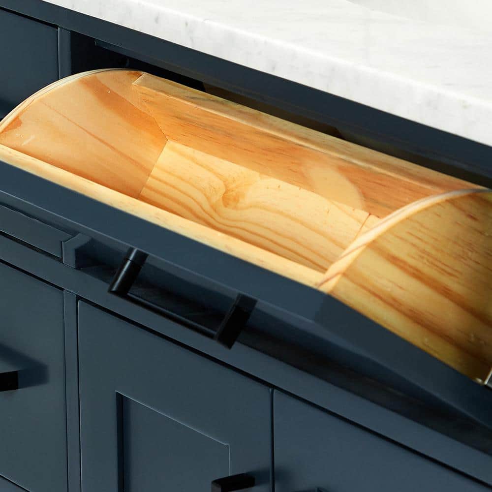 Midnight Blue 37" Freestanding Vanity with White Marble Top