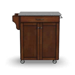 Cuisine Cherry Kitchen Cart with Salt and Pepper Gray Granite Top