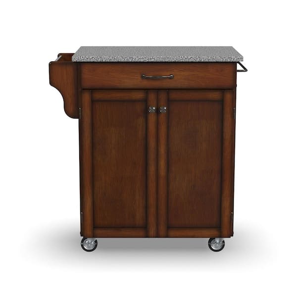 HOMESTYLES Cuisine Cherry Kitchen Cart with Salt and Pepper Gray Granite Top