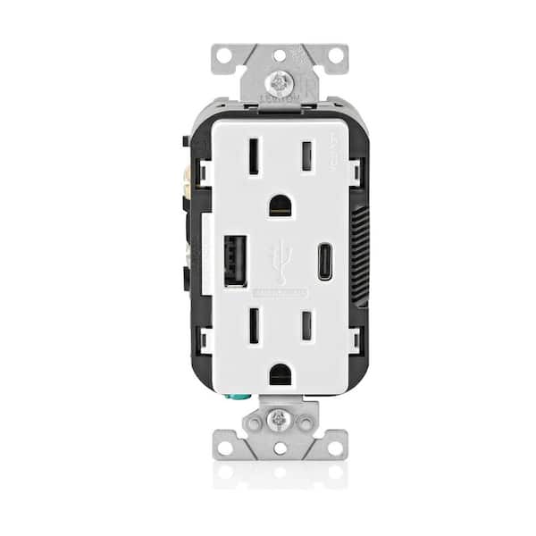 Decora 15 Amp Type A and C Tamper Resistant Outlet and USB Charger, White 3-Pack (BAC15-B2W)