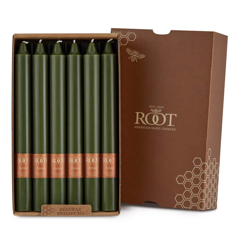 Dark Olive Green Beeswax Taper Candles, 9-Inch Set of 12