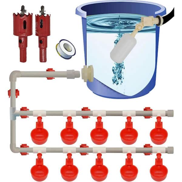 Automatic Chicken Watering System Complete Set with Nipple Waterer Cups and 1/2 PVC Tee Fittings for Poultry Feeder