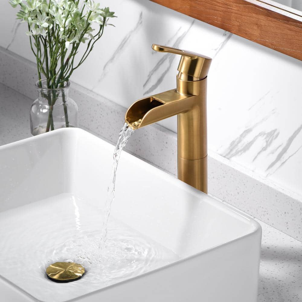 Brushed Gold Single-Handle Vessel Sink Bathroom Faucet